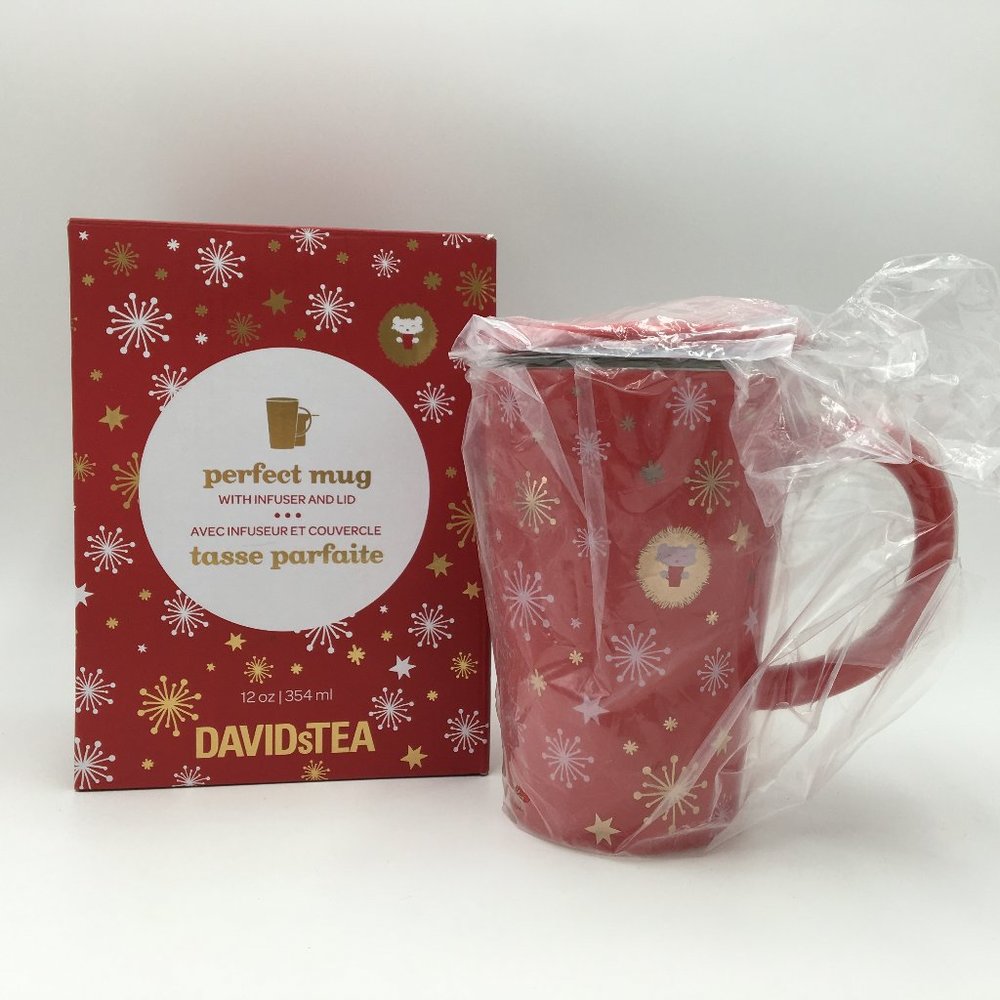 Davids Tea Perfect Mug with Infuser and Lid / Retired Cranberry Hedgehog Holiday